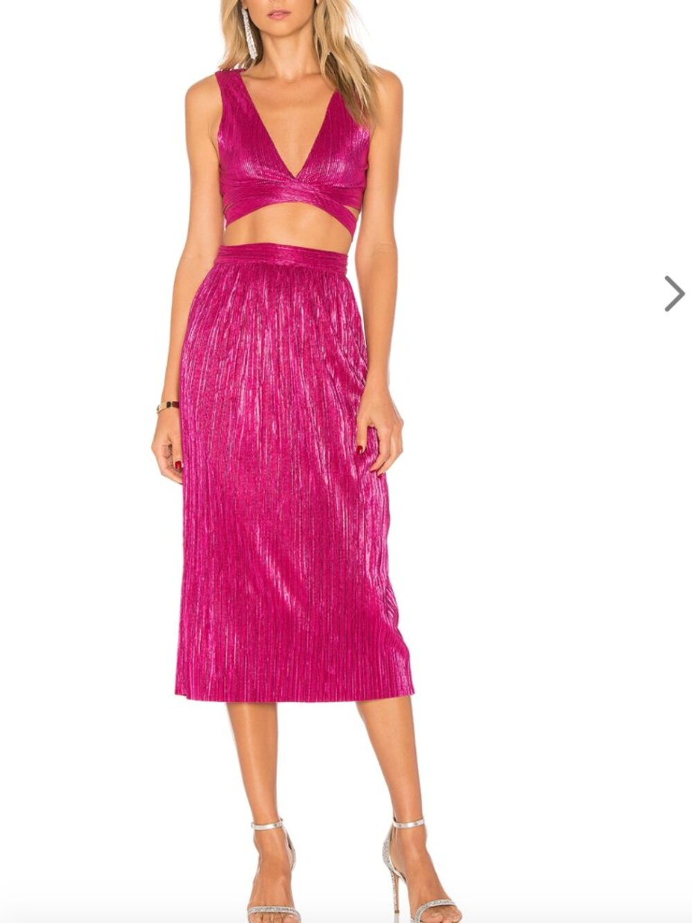 For Love & Lemons Marion Cross Front Crop Top & Skirt Set in Metallic Pink- Sz S